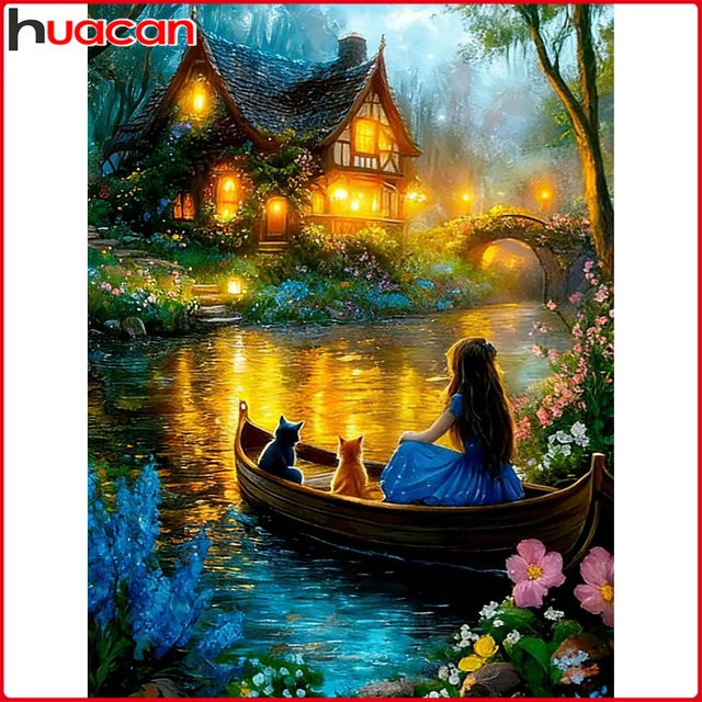 Huacan Diamantmalerei Kinder Katzenhaus Mosaik-Porträt-Set für die Heimdekoration, Mehrfarbig, Breite: 30,0 cm, Höhe: 20,0 cm, Tiefe: 20,0 cm - Bild 1