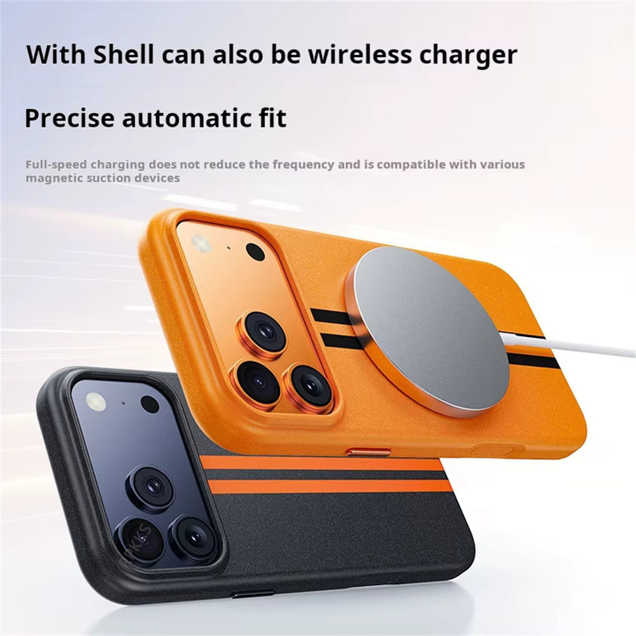 MagSafe Magnetische Handyhülle mit Hybrid-Feinkorn-Steinsand-Textur für iPhone 17 16 Pro Max aus Silikon und harter Rückseite in Grau und Orange - Bild 6