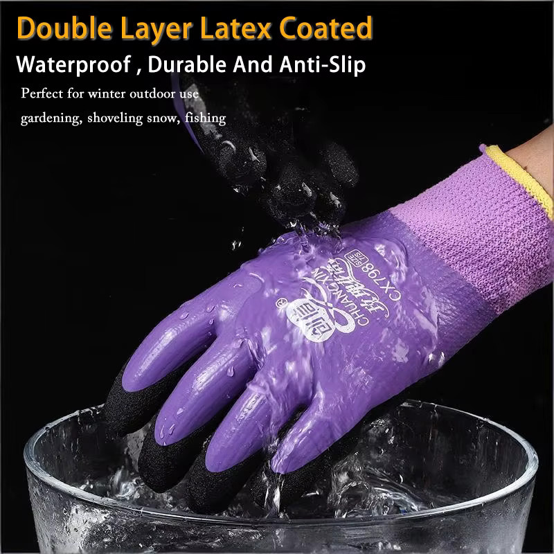 ELESESAFE Arbeitshandschuhe Damen in Lila, Wasserdichte Thermofäustlinge mit Latexbeschichtung und Anti-Rutsch-Funktion für Garten und Angeln, Größe S - Bild 3