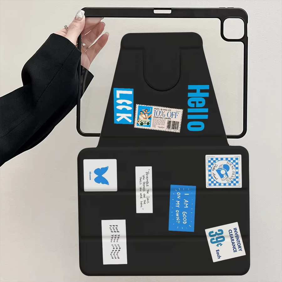 Schwarze iPad Schutzhülle mit Hallo-Muster für verschiedene Apple iPad Modelle - Bild 3
