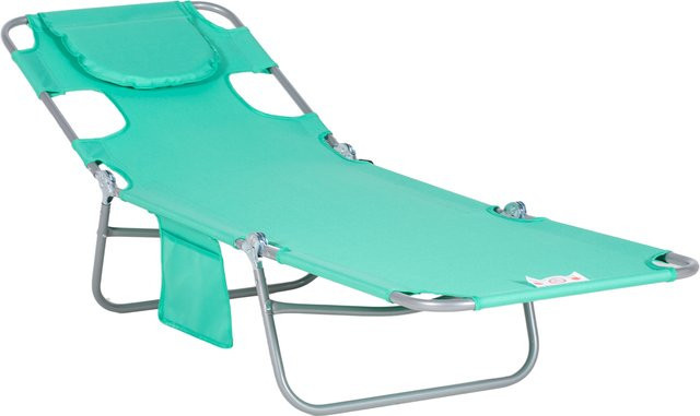 Outsunny Sonnenliege klappbar in Grün mit verstellbarer Rückenlehne und Kopfkissen, wetterfeste Gartenliege aus Polyester und Stahl, B/H/L: 55 x 29 x 185 cm - Bild 1