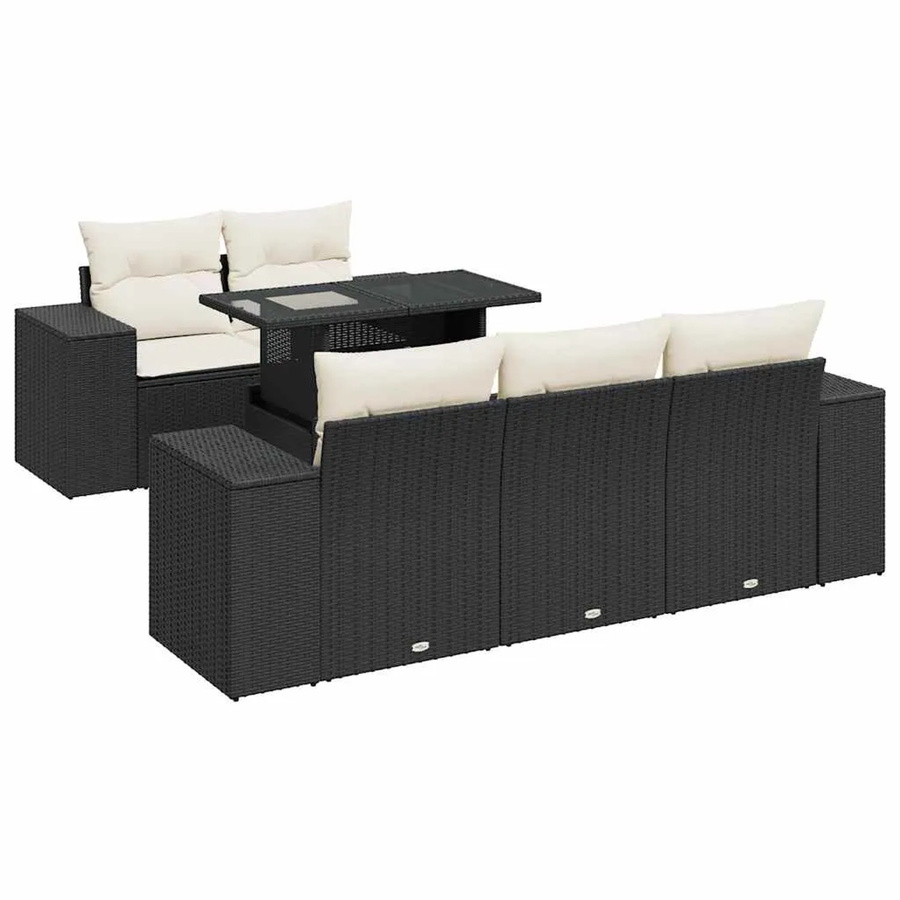 vidaXL 6-teilige Garten-Sofagarnitur in L-Form aus Poly-Rattan mit Tisch und Kissen in Schwarz-Creme - Bild 2