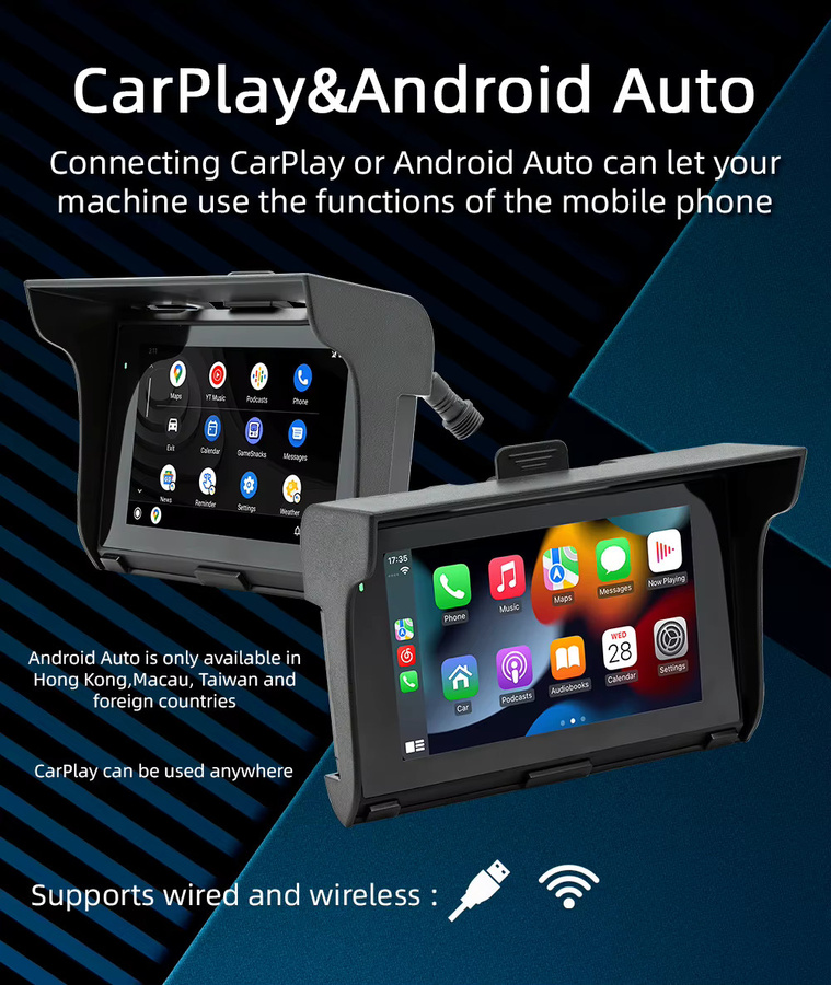 BQCC 5,0 Zoll Wireless CarPlay und Android Auto Tragbares Motorrad Dashboard Display mit GPS Navigation in Schwarz - Bild 3