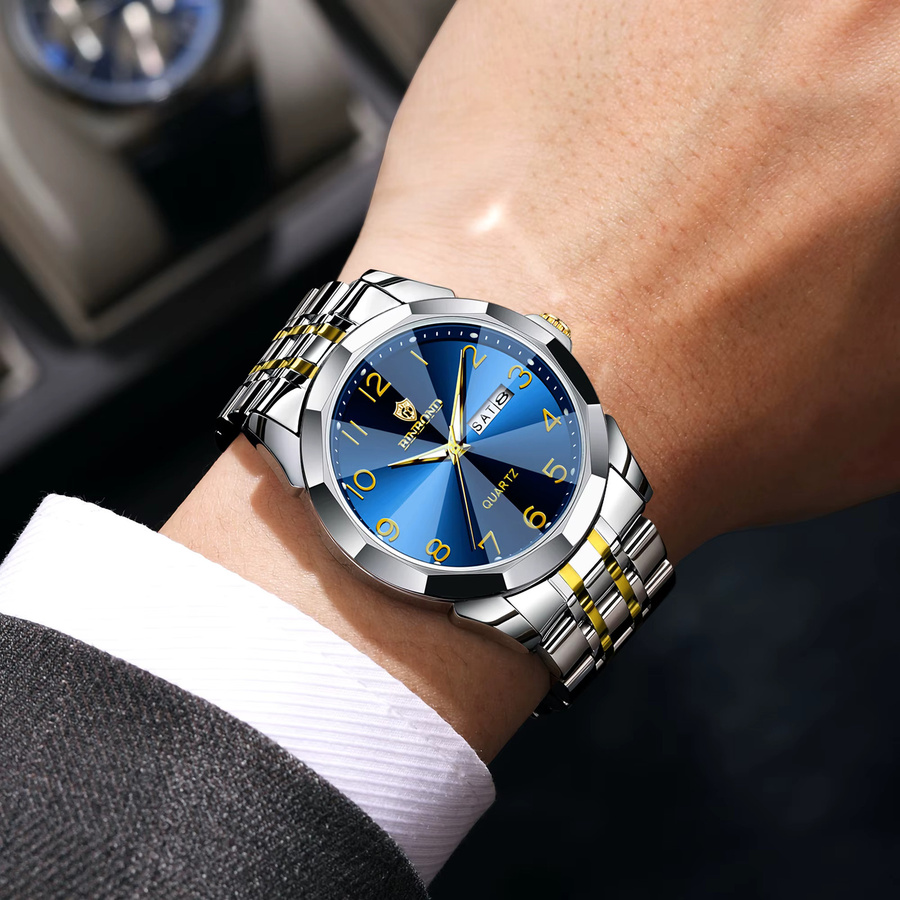 BINBOND Armbanduhr Quarz, Edelstahl, Bicolor, Blau, Herren - Bild 3