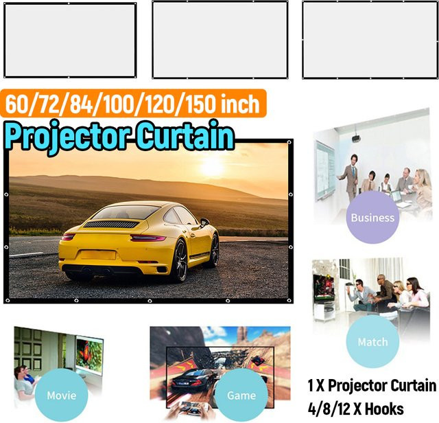 VODOOL Projektor-Vorhang-Set in Weiß mit 16:9 HD-Anzeigebildschirm für Heimkino, Schlafzimmer und Outdoor - Bild 1
