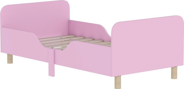 Aosom AIYAPLAY Kinderbett aus Holz mit Rausfallschutz und Lattenrost, Rosa, B: 140 cm, T: 70 cm - Bild 1