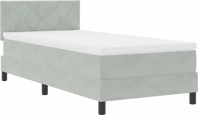 vidaXL LED Boxspringbett mit Matratze in Hellgrau, Samt, B/T: 100 x 200 cm - Bild 1
