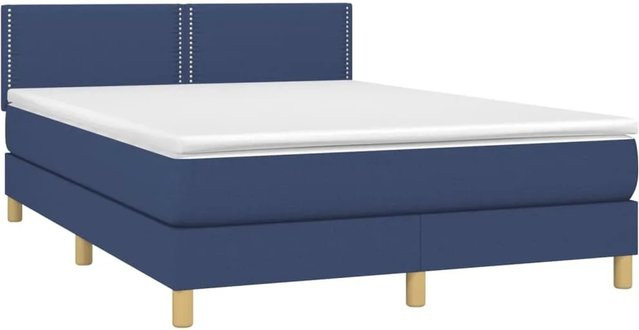 vidaXL Boxspringbett mit Matratze in Blau und Weiß, Hybridbett mit LED-Unterbettbeleuchtung und USB-Anschluss, B/T: 140 x 190 cm - Bild 1