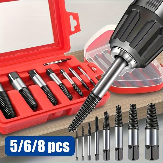 NIUXIANG Schrauben-Extractor Set aus Metall, 5/6 Stück Bohrer-Set zum Entfernen beschädigter oder gebrochener Schrauben und Bolzen, Farbe: Silber - Bild 1
