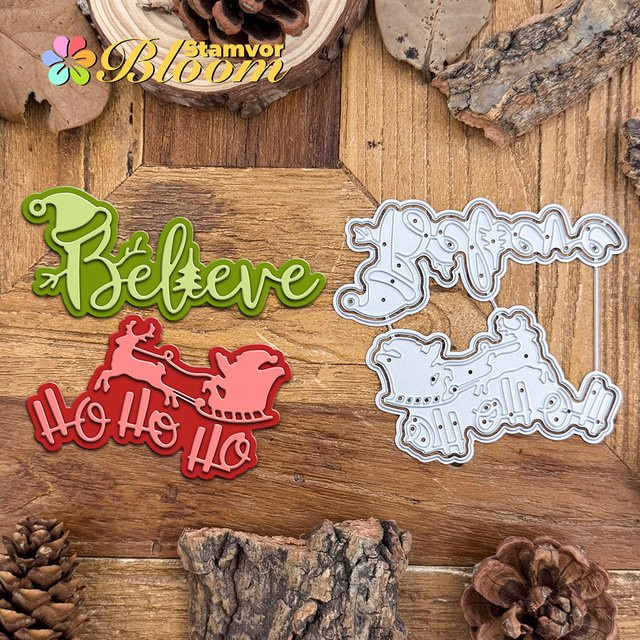 Metall Stanzformen für Scrapbooking mit den Weihnachts-Schriftzügen GLAUBE und HO HO HO in Silber - Bild 1