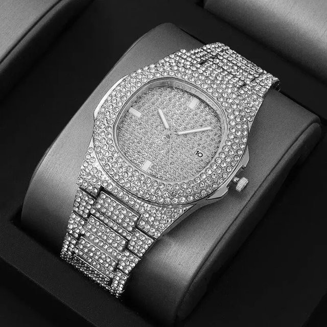 Herrenuhr, Quarz, Edelstahl, Diamantbesetzt, Gold, Silber, Datum - Bild 1