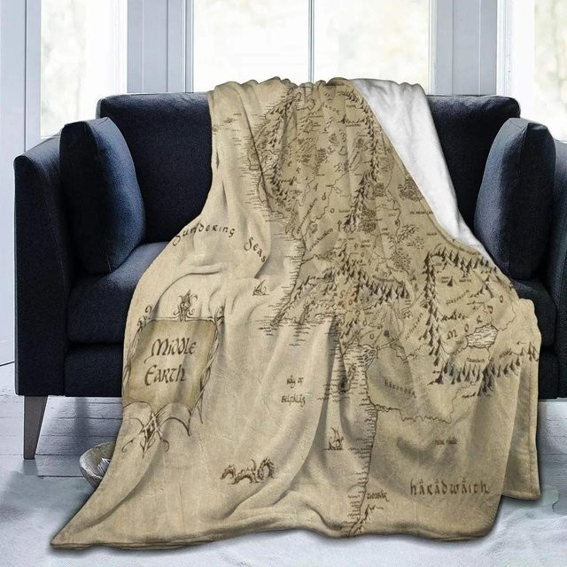 Ultraweiche Samtdecke Karte von Mittelerde als Überwurfdecke aus Fleece, Grau, B/B: 100 x 130 cm - Bild 1