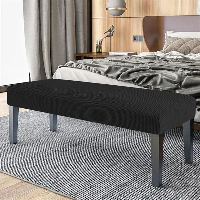 Stretch Essbankbezüge aus Polarfleece in Schwarz, elastischer Sitzschoner für lange Bänke und Klavierhocker - Bild 1