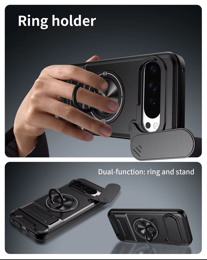 Stoßfeste Schutzhülle für Google Pixel 10 Pro XL 9 8 7 6 Pro mit drehbarer Schiebe-Kameraabdeckung und Ringständer in Schwarz und Blau - Bild 4