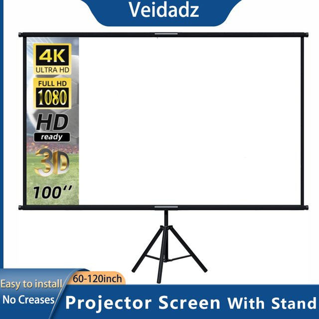 Veidadz Projektionswand mit Ständer, faltbare doppelseitige Leinwand für Heimkino und Outdoor, Weiß, 60 bis 84 Zoll - Bild 1