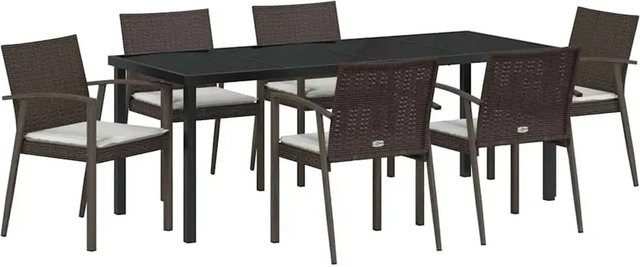 vidaXL Garten Essgruppe 7-teilig aus Poly Rattan und Stahl in Braun - Bild 1