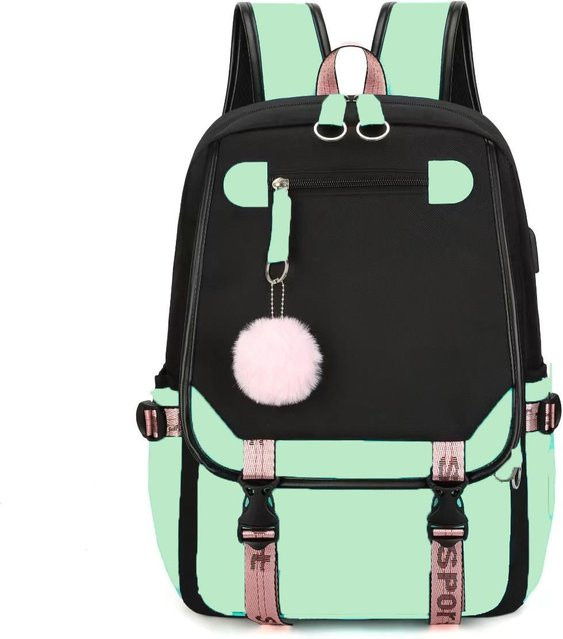 Kawaii Laptop-Rucksack von Weft mit USB-C-Ladeanschluss in Grün für Schüler mit großer Kapazität - Bild 1