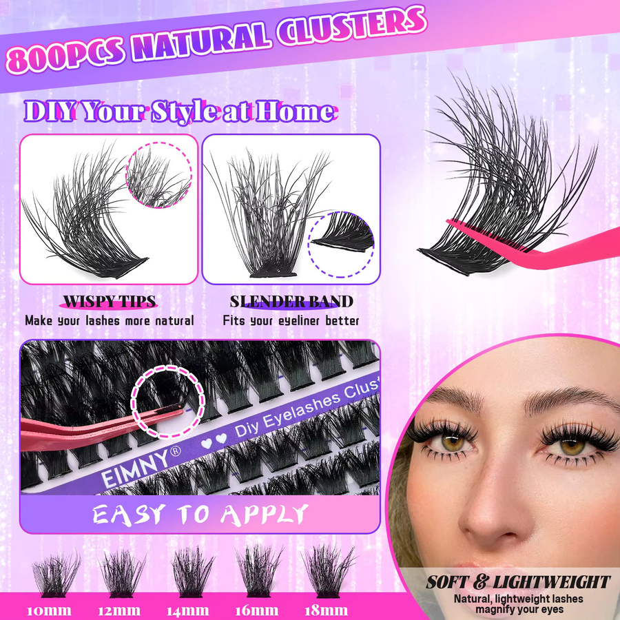 EIMNY Wimpernverlängerungen, 40D-120D, D-Curl, 10-18mm, 800 Stück, Unisex - Bild 3