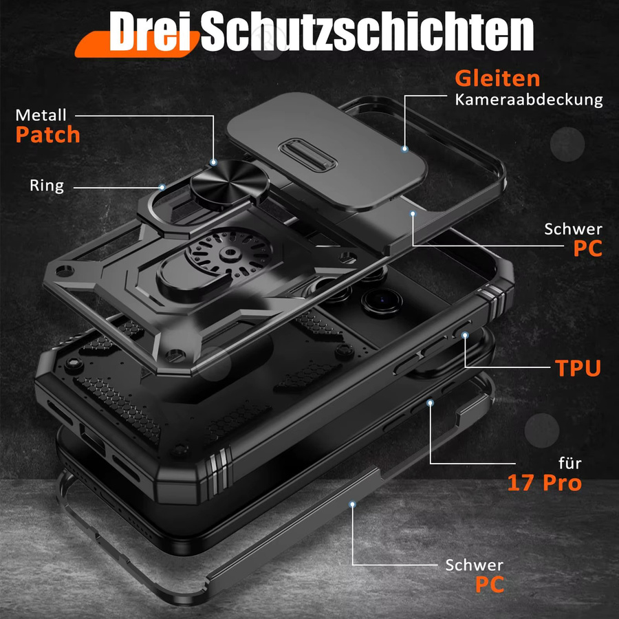 Robuste Schutzhülle für Apple iPhone mit 360-Grad-Ständer und Kameraabdeckung in Schwarz oder Weiß - Bild 3