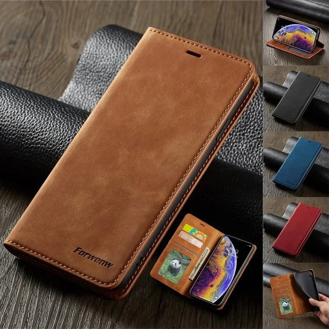 iCovo Wildleder Brieftaschenhülle für iPhone mit starkem Magneten in Blau oder Braun - Bild 1