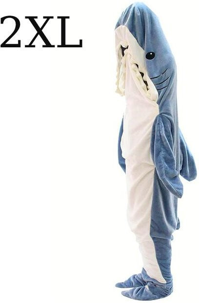 KR-CAIYUNLAI Cartoon Shark Schlafsack Pyjama Decke aus Polyester in Blau für Kinder und Erwachsene XXL - Bild 1