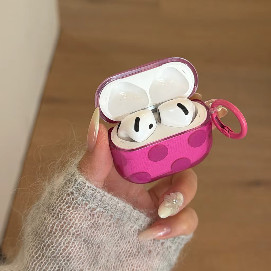 Glänzende und durchscheinende Schutzhülle für Apple AirPods 1 2 3 4 Pro 2 Pro 3 in Rosa mit klassischem Großpunktemuster - Bild 3