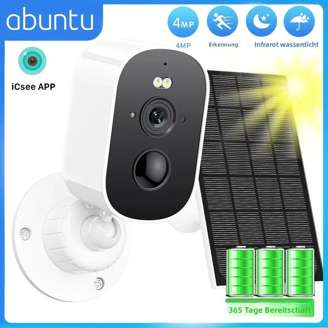 Abuntu 4MP 2K HD Kabellose Solarkamera mit 4800mAh Akku, WLAN Außenkamera in Weiß, IP66 Wasserdicht, PIR Menschenerkennung und ICSEE App Unterstützung - Bild 1