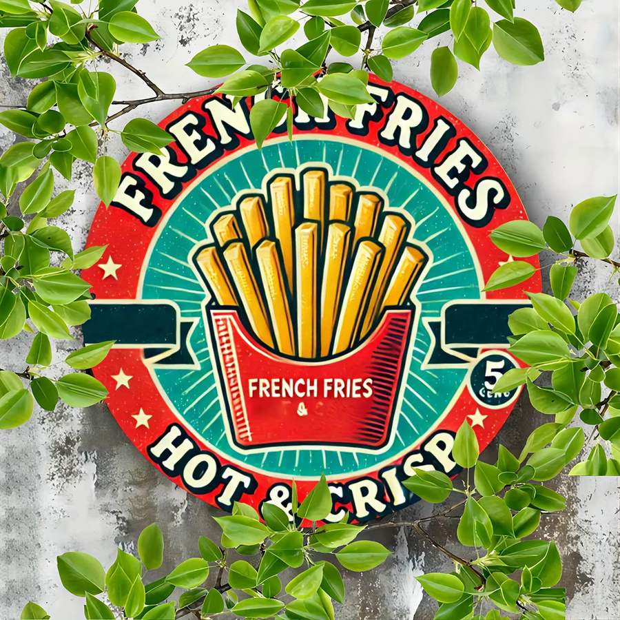 Livi Vintage Aluminiumschild French Fries Hot & Crisp Retro Wandkunst für die Küche, Mehrfarbig, Breite: 19,8 cm, Höhe: 19,8 cm - Bild 3
