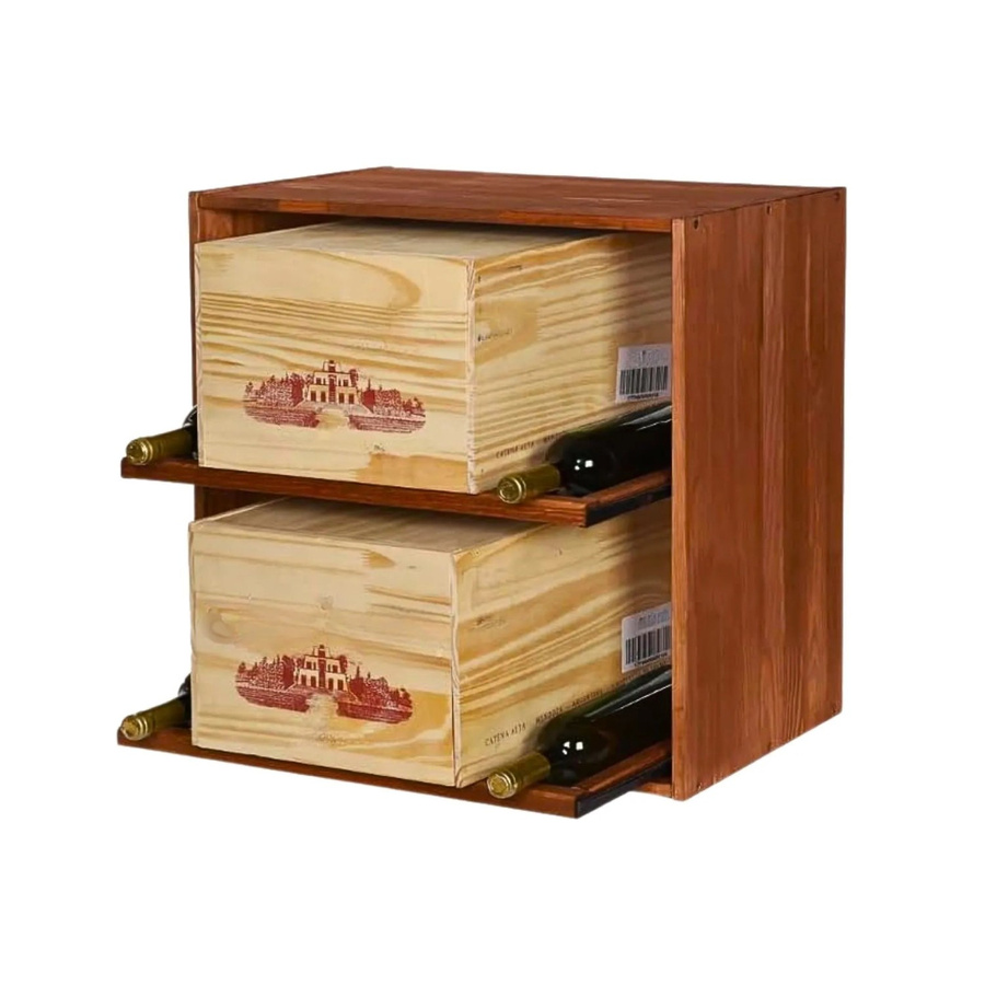 PROREGAL Weinregal Vincellar aus massivem Kiefernholz, Braun geölt, für 12 Flaschen und Weinkisten mit ausziehbaren Ebenen, H x B x T: 60 x 60 x 30 cm - Bild 2