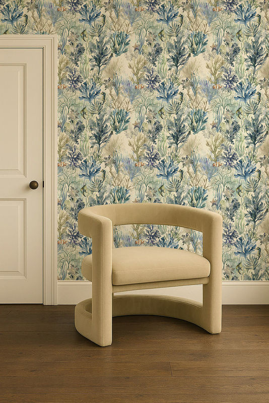 Clarke & Clarke Wallpaper Oceana Denim Blau Florales Vlies Tapete - Bild 3