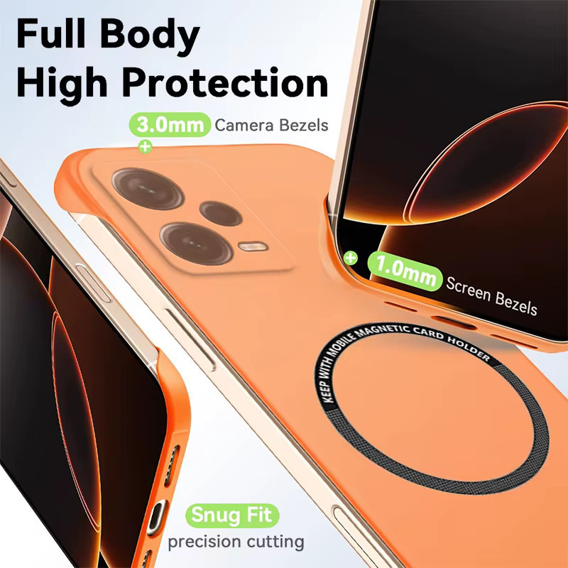 Xiaomi Magnetic Slim Handyhülle für Redmi Note 12, 12R, 12T Pro, 12T Plus und Note 12 Turbo, matte Rahmenlose Schutzhülle aus hartem PC, stoßfest und kratzfest, Schwarz oder Orange - Bild 3