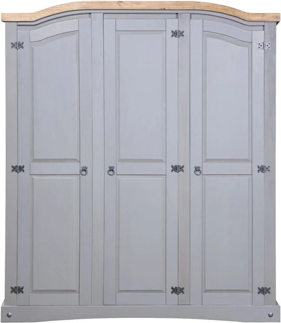 vidaXL Kleiderschrank im mexikanischen Corona-Stil aus Kiefernholz mit 3 Türen, Grau/Braun, B: 52 cm, T: 52 cm, H: 170 cm - Bild 1