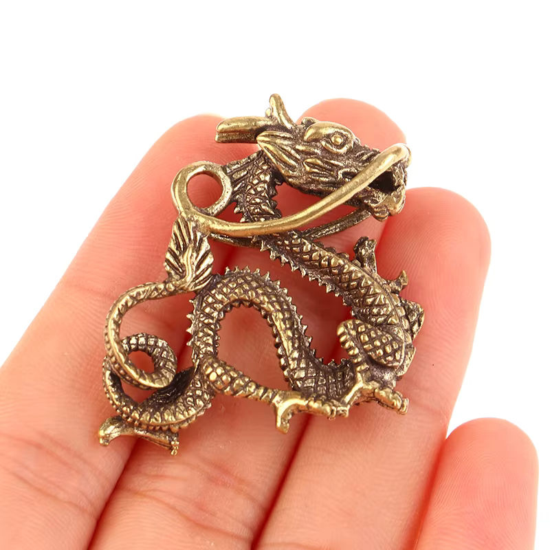 Retro Drachen Figur aus Messing in Gold für Fengshui und Dekoration im chinesischen Stil - Bild 5
