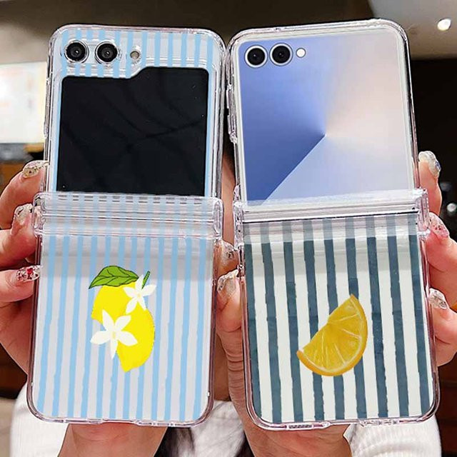 Transparente Handyhülle mit Zitronenmuster und Streifen für Samsung Galaxy Z Flip 8 7 6 5 4 3 5G - Bild 1