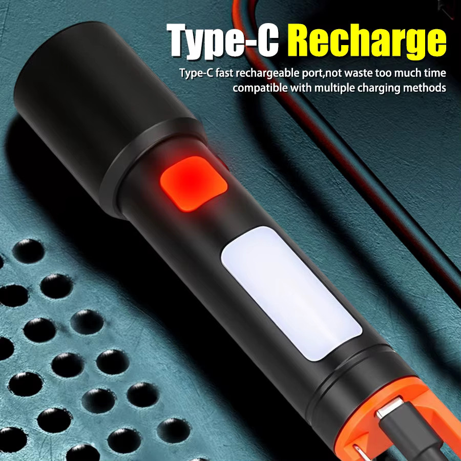 LONGRIVER LED-COB-Taschenlampe in Schwarz, wiederaufladbare USB-Notfalllaterne mit Haken für Garten und Outdoor - Bild 2