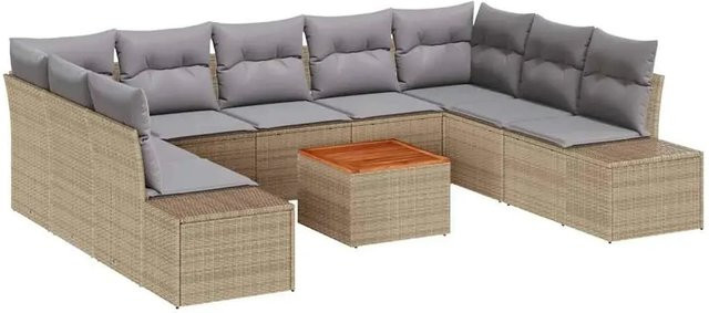 vidaXL Garten-Sofa-Set 10-teilig aus Polyrattan in Beige und Hellgrau mit U-Form und Stauraum - Bild 1