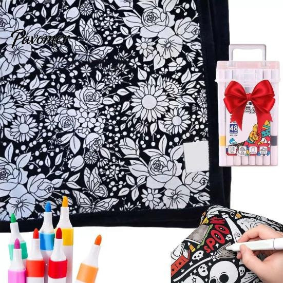 Hercules Personalisierbare DIY Maldecke für Kinder mit 24 Stiften, weiß-schwarze Basteldecke aus Polyester, B: 150 cm, H: 115 cm - Bild 1