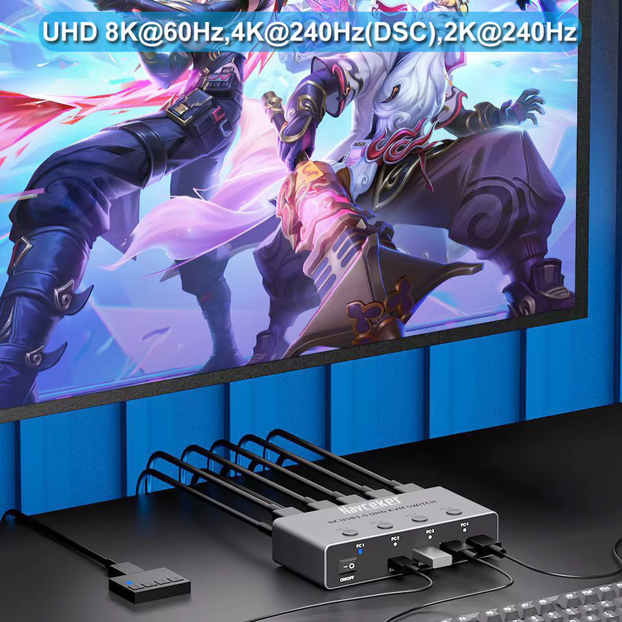 Navceker 4K 240Hz HDMI KVM Switcher mit 4 Ports für 4 PCs, 8K USB Docking Station zum Teilen von Monitor, Maus und Tastatur - Bild 4
