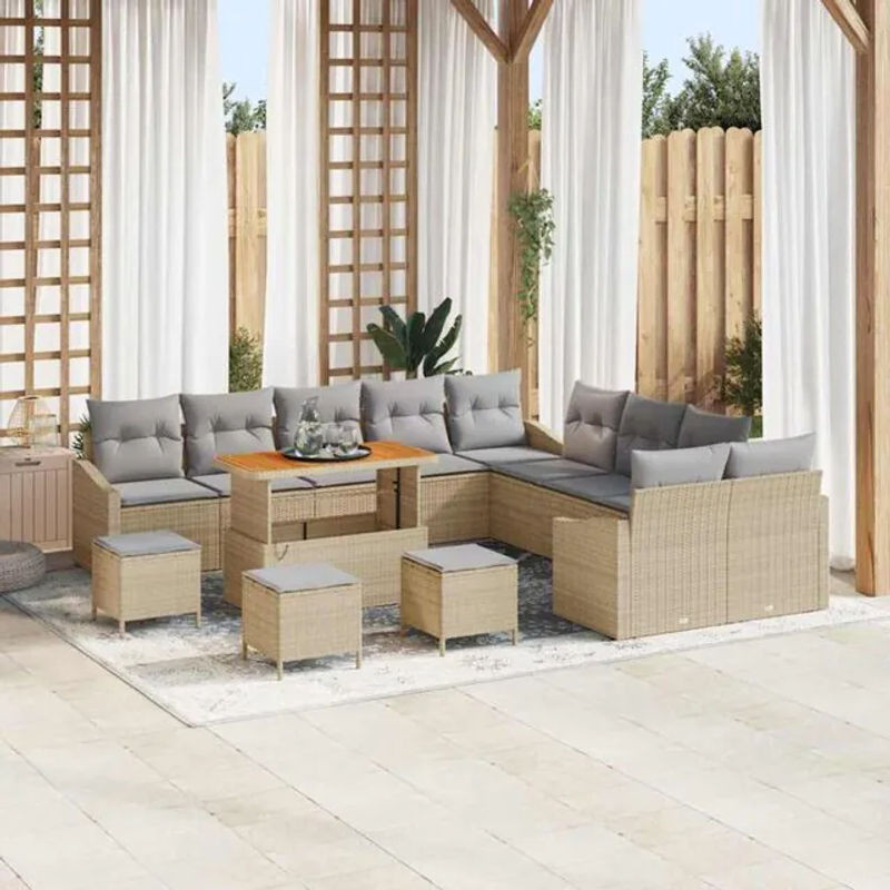 vidaXL Garten-Sofa-Set aus Poly-Rattan mit 14 Kissen in Beige - Bild 1
