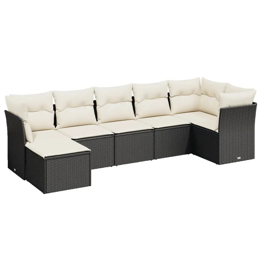 vidaXL 7-tlg Garten-Sofagarnitur aus Poly Rattan mit Kissen in Schwarz - Bild 2
