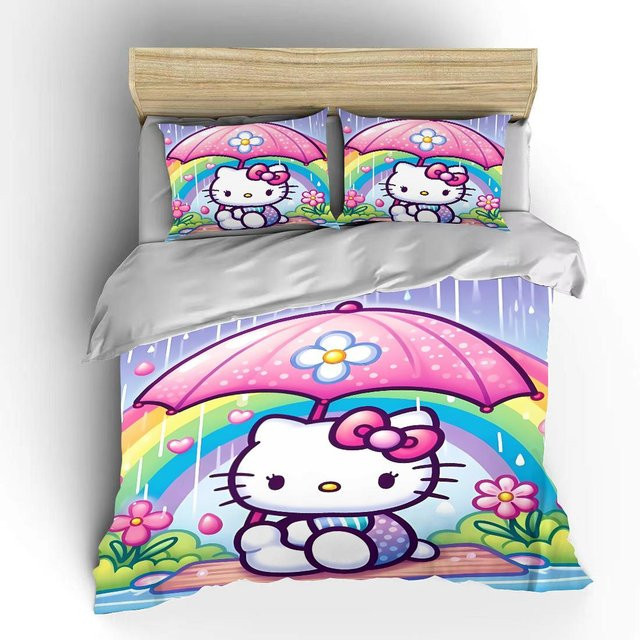 Sanrio Hello Kitty Bettwäscheset aus Mikrofaser, 2-3-teiliges Set mit Bettbezug und Kissenbezug, Mehrfarbig, B/H: 240 x 220 cm - Bild 1