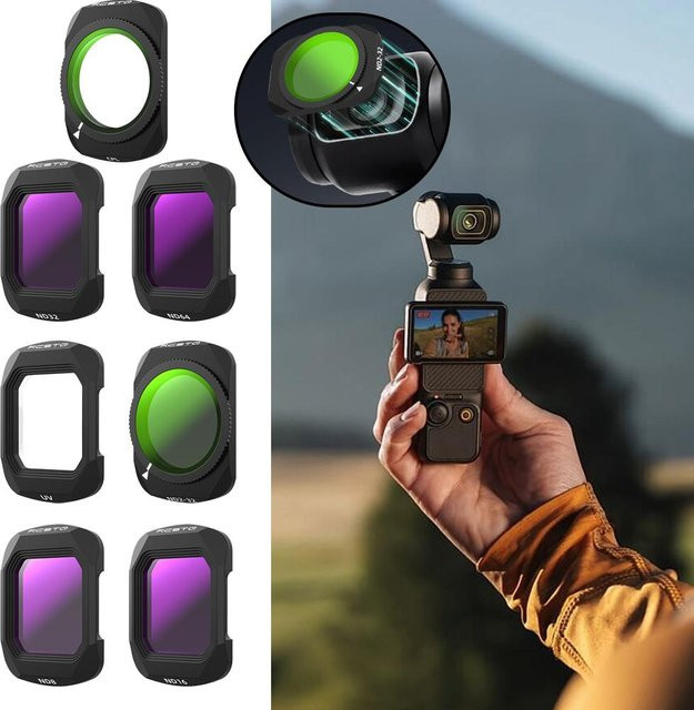 Magnetisches Linsenfilter-Set für DJI Osmo Pocket 4 mit UV CPL und einstellbaren ND2-32 Filtern in Schwarz - Bild 1