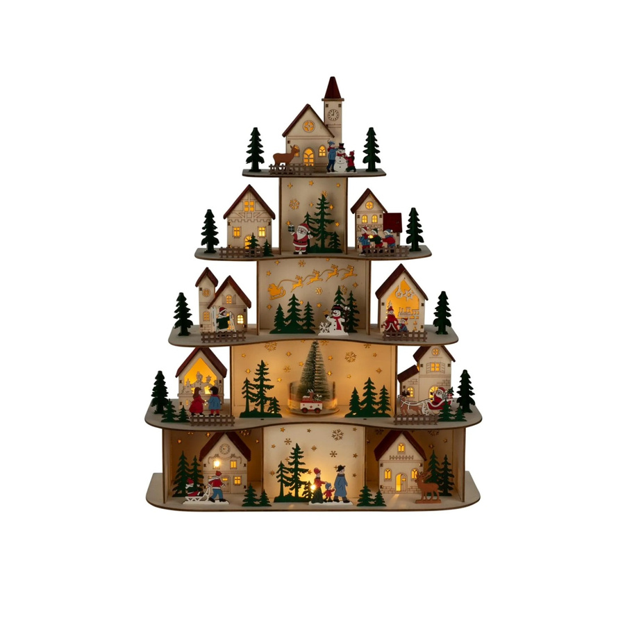 Konstsmide Holzsilhouette Weihnachtsdorf mit 19 LEDs und 5 Ebenen in Beige und Braun für deine Weihnachtsdekoration - Bild 2