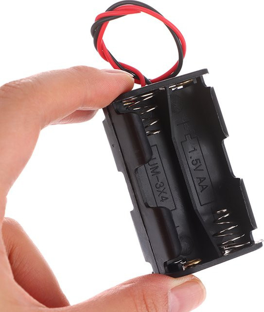 Schwarzer AA-Batteriehalter 6 V für 4 Batterien aus Kunststoff mit Kabel und doppellagiger Aufbewahrungsbox - Bild 1
