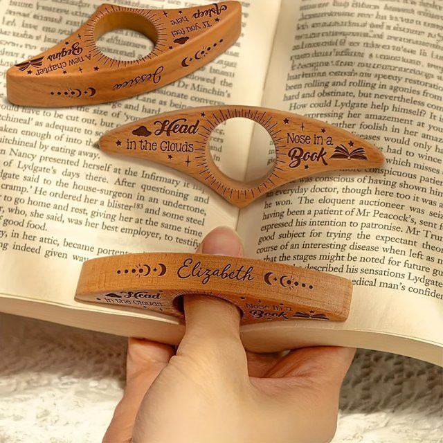 1/2-teiliges Set Holz-Buchring als Einhand-Lesehilfe in Braun im Vintage-Design - Bild 1