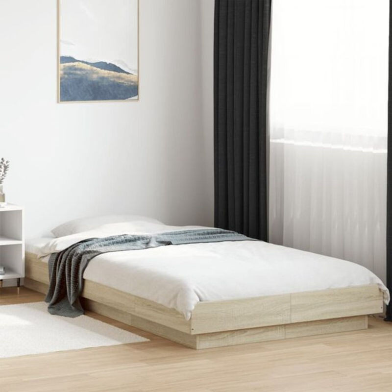 Vidaxl Einzelbett Bettgestell mit LED in Sonoma-Eiche, Holzwerkstoff, B/T/H: 90 x 200 cm - Bild 1