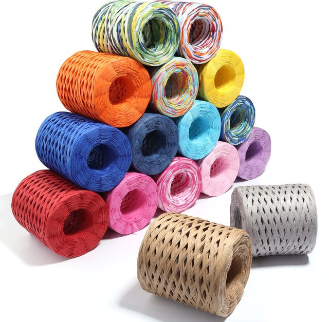 Buntes Bastpapier-Strohgarn aus Jute für DIY-Handwerk und Dekoration, 200 m Rolle, Braun und Multicolour - Bild 1