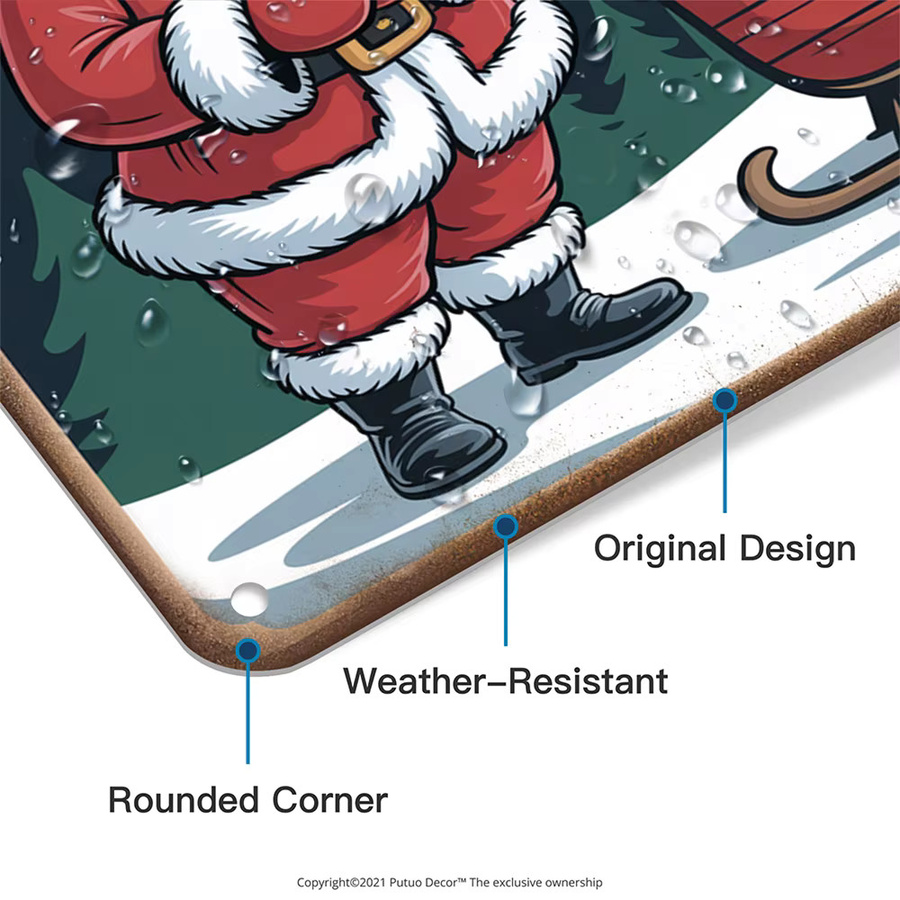 Putuo Decor Vintage Metallblechschild SANTA CLAUS STOP HERE Wandkunstdekoration für Weihnachten Multicolor B: 30,0 cm, H: 20,0 cm - Bild 4