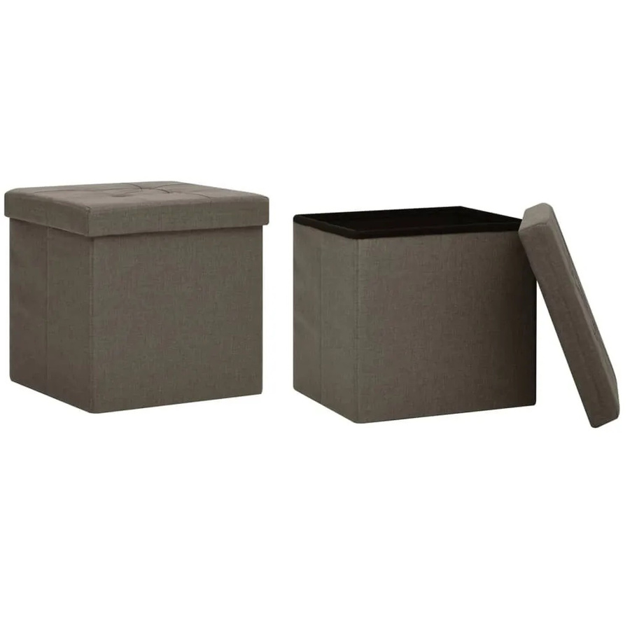 vidaXL Hocker mit Stauraum 2er Set in Braun mit Leinenoptik B/T/H: 38 x 38 x 38 cm - Bild 2