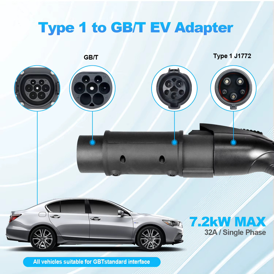 Kolanky EV-Ladeadapter Typ 1 auf GBT für China Elektrofahrzeuge und PHEV, 32 A, 7,2 kW, Schwarz - Bild 4